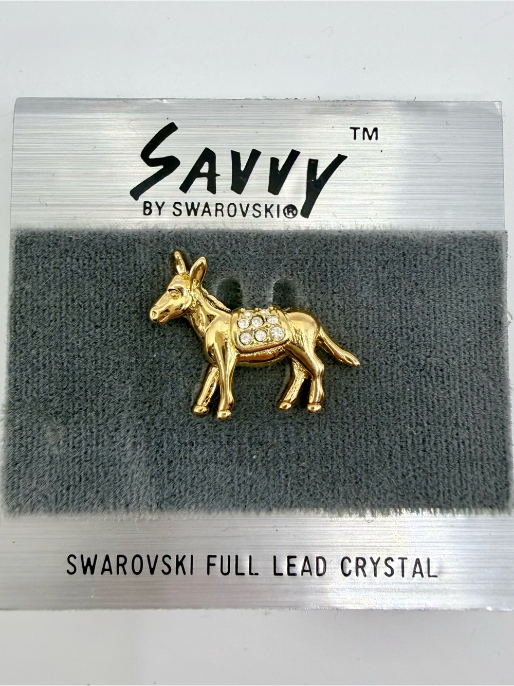 Savvy by Swarovski Donkey Crystal Lapel Pin New on Card